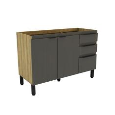 Imagem de Balcão de Cozinha Magnólia sem Tampo 2 PT 3 GV Mel e Grafite