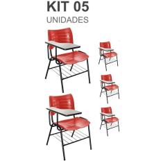 Imagem de KIT 05 Cadeiras Universitárias com porta livros cor Vermelho