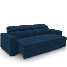Imagem de Sofá Retrátil Reclinável Para Sala de Estar Living 246cm Clara M03 Veludo Azul Marinho - Lyam Decor