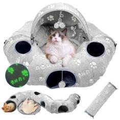 Imagem de Cama de túnel Cat OUHOU com almofada lavável e 4 bolas fofas
