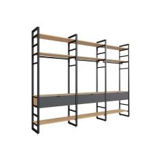 Imagem de guarda-roupa closet modulado industrial philly ii 3 gv cedro e grafite 294 cm