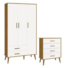 Imagem de Cômoda Gaveteiro e Guarda Roupa Infantil 3 Portas Isis Branco Acetinado Savana - Reller