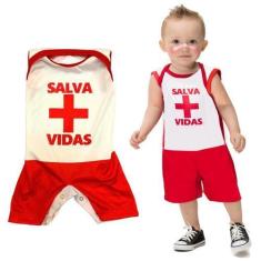 Imagem de Fantasia Bebê Salva Vidas Infantil Para Menino Vermelho e Branco Feita