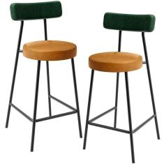 Imagem de Kit 02 Banquetas Baixa Cozinha Sala Jantar Bancada Milão L02 Facto Verde Couríssimo Whisky