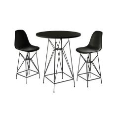 Imagem de Jogo Mesa Bistrô Eames Eiffel Preta 60cm 2 Banquetas Preta Base Ferro 