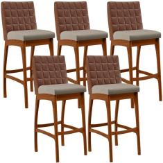 Imagem de Kit 05 Banquetas Altas Mila Marrom Linho Bege