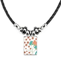 Imagem de DIYthinker Colar de tinta de planta de flor laranja, joia torque, pingente de corda de couro