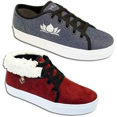 Imagem de Kit 2 Tenis Casual Feminino Trilupy Azul e Bordô