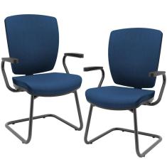 Imagem de Kit 02 Cadeiras De Escritório Fixa Executiva Office Preto Slim Alta Flexi P03 Poliéster Azul