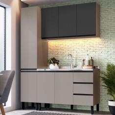 Imagem de Cozinha Compacta Bambu 7 Portas 3 Gavetas Fumê/Grafite - Quiditá Móveis