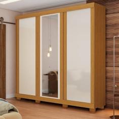 Imagem de Guarda-roupa Casal 243cm 3 Portas de Correr com Espelho Flex Color 100% Mdf Amarílis Espresso Móveis Cinamomo/Off White