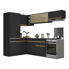 Imagem de Armário de Cozinha Completa de Canto com Rodapé Veneza Multimóveis V2086 Preto/dourado