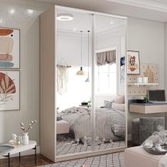 Imagem de Guarda Roupa Solteiro 2 Portas de Correr com Espelho e 3 Gavetas Zermatt RR Móveis Bege