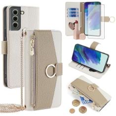 Imagem de Asuwish Capa de telefone para Samsung Galaxy S21 FE 5G capa carteira com protetor de tela e espelho capa flip anel suporte cartão alça transversal suporte celular S 21 EF S21FE5G UW S21FE 21S G5 16.3