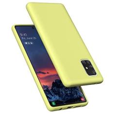 Imagem de E Segoi Projetada para Galaxy A71 5G, capa à prova de choque de borracha gel de silicone líquido, almofada de forro de pano de microfibra macia compatível com Galaxy A71 5G de 6,7 polegadas (amarelo