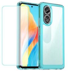 Imagem de Wanyuexes Capa para Oppo A58 4G, capa CPH2577 com protetor de tela de vidro temperado, antiamarelamento, parte traseira rígida transparente de policarbonato e capa protetora de TPU macio para Oppo A58