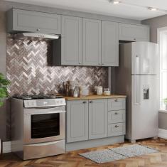 Imagem de Cozinha Completa 4 Peças 100% MDF com Tampo Internacional Cinza/Marrom