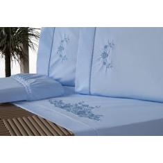 Imagem de Jogo Lençol p/ Cama King Size Bordado Crivo 4 Peças 100% Algodão 180 F