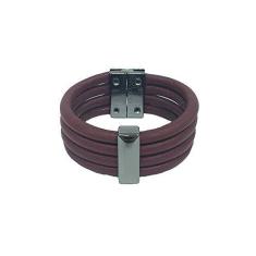 Imagem de Pulseira Armazem RR Bijoux couro tiras marsala grafite