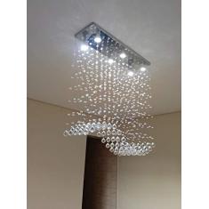 Imagem de Lustre de Cristal para Mesa de Jantar Tipo Onda Base de Inox 70x20cm com 70cm de Altura