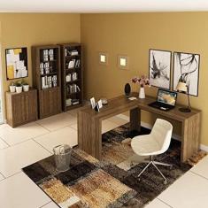 Imagem de Conjunto Home Office 4 peças com 1 Escrivaninha em L, 2 Estantes e 1 Balcão Espresso Móveis