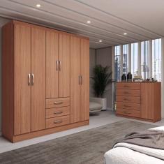Imagem de Guarda-Roupa Casal Eliza 6 Portas 3 Gavetas com Cômoda 1 Porta 5 Gavetas Cinamomo - Panorama Móveis