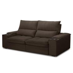 Imagem de Sofá Retrátil 3 Lugares com Porta Copo 230cm Andes F05 Veludo Marrom E