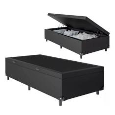 Imagem de Cama Box baú solteiro suede preto com pistões a gás 0.88x1.88 - Real C