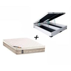 Imagem de Cama Box Com Baú Queen Sintético Branco + Colchão Castor Queen Molas P