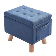 Imagem de Banqueta Otomana Para Armazenamento Roupa Entrada Banco Resistente Armazenamento Extremidade Cama Banco Armazenamento Retangular Grande Capacidade Com Pernas Madeira Com Almofada Acolchoada(Dark Blue,