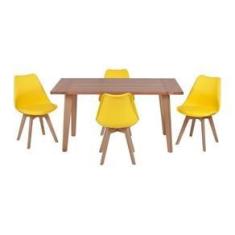 Imagem de Conjunto Mesa de Jantar em Madeira 150x80 Vértice + 4 Cadeiras Leda - 