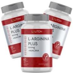 Imagem de L-Arginina Plus 500mg com Niacina Premium Vegano Lauton - Kit 3 potes