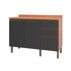 Imagem de Balcão De Cozinha Macadâmia 120cm 2 Portas 3 Gavetas Freijo/grafite - Telasul