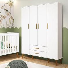 Imagem de Guarda Roupa de Bebê 4 Portas 2 Gavetas Isis Móveis Reller Branco