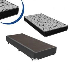 Imagem de Cama Box Solteiro Colchão Espuma D33 + Box Sintético Marrom 44x88x188