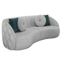 Imagem de Sofá Decorativo 288cm com Almofadas Redondas Clarke Linho Cinza G45 - Gran Belo