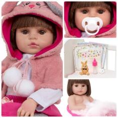 Imagem de Boneca Tipo Reborn Recém Nascida Com Coelhinho De Pelúcia - Cegonha Re
