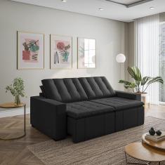 Imagem de Sofá Cama Retrátil e Reclinável 3 Lugares 220cm Veludo Palmeira Cabecasa MadeiraMadeira Preto