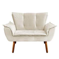 Imagem de Namoradeira Opala Veludo Bege Pés Palito Castanho - D'Rossi