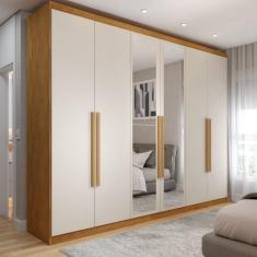 Imagem de Guarda-Roupa Casal Madalena 6 Portas 6 Gavetas 100% Mdf com Espelho Peroba/Off White - Panorama Móveis