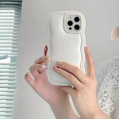 Imagem de Capa de telefone com moldura de onda colorida fofa de desenho animado para iPhone 14 13 11 12 Pro Xs Max X Xr 7 8 Puls Capa de silicone sólido e macio, branca, para iPhone 14 ProMax