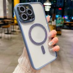 Imagem de Capa transparente de carga sem fio glitter para iPhone 14 13 12 11 Pro Max 14 Plus Capa magnética de luxo, azul celeste, para iPhone 13ProMax