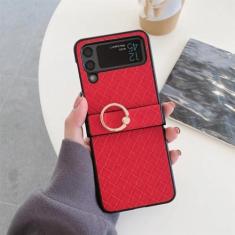 Imagem de Capa de telefone trançada retrô para samsung galaxy z flip 3 4 5 6 flip5 flip6 5g anel de dedo fivela suporte capa de telefone, vermelho, para galaxy z flip 5