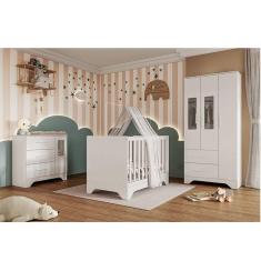 Imagem de Quarto de Bebê Completo Guarda-roupa e Cômoda com Janelas e Berço 100% Mdf Liam Espresso Móveis Branco Brilho