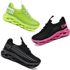 Imagem de kit 3 Tênis Infantil Menina Evoltenn Sola Trança Escolar Preto Pink, P