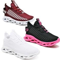 Imagem de Kit 3 Tênis Trança Pink, Bordo e White 35