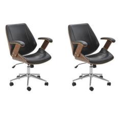 Imagem de Kit 2 Cadeiras de Escritório Diretor Giratória Office Lisboa Preto