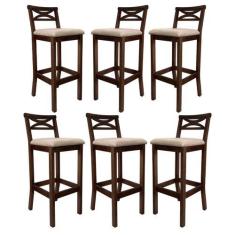 Imagem de Kit 6 Banquetas Media Estofada para Bancada Madri Madeira Capuccino Su