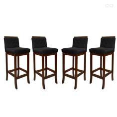 Imagem de Kit 4 Banquetas Média de Madeira Maciça Nice com Encosto Matelassê Suede Preto CCS