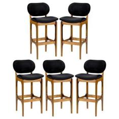 Imagem de Kit 5 Banquetas Alta Decor 50 x 104 Cm Madeira Maciça Imbuia Suede Pre